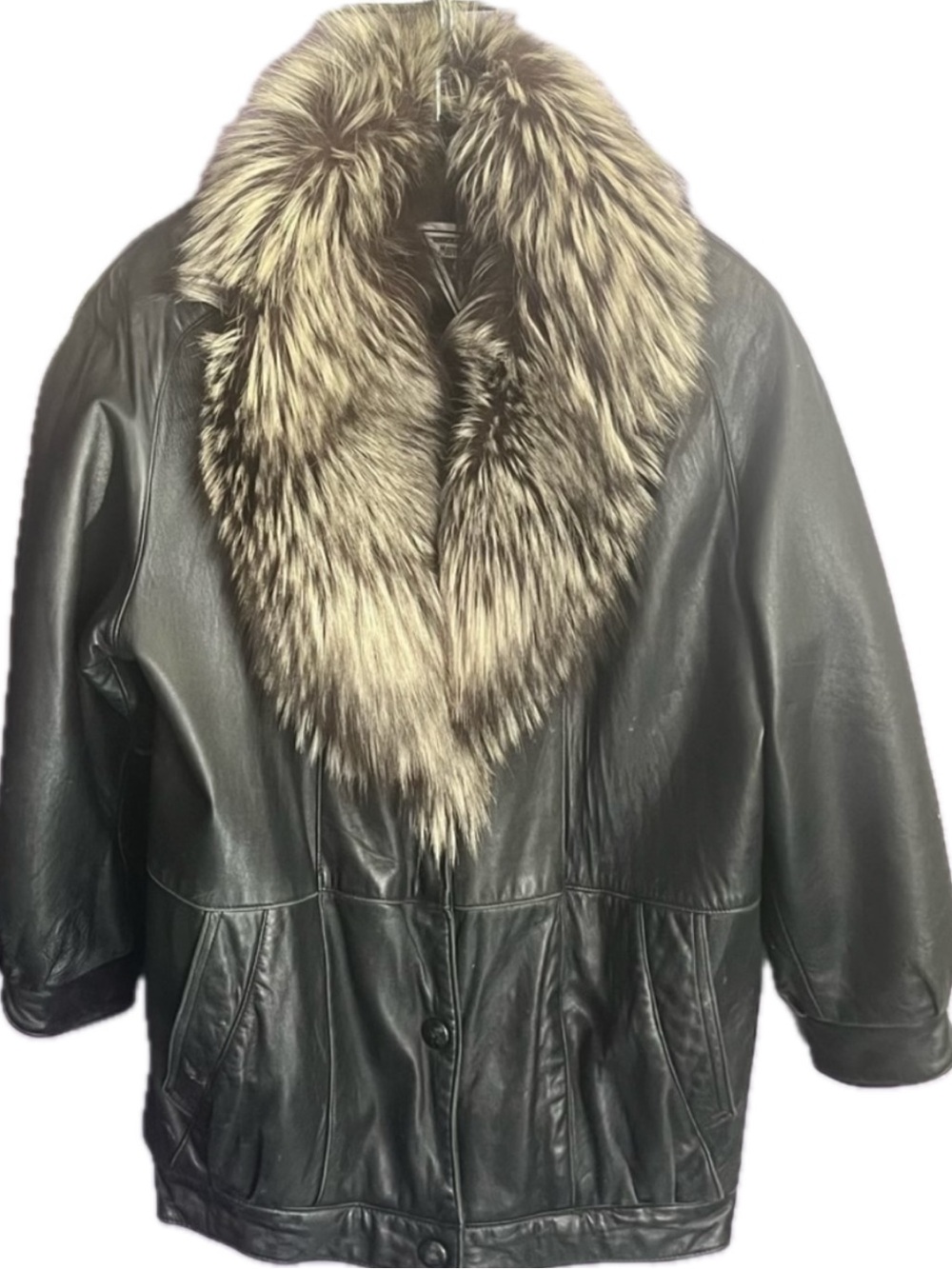 Marvin Richards vintage leather jacket black silver fox fur collar Luxury Coat